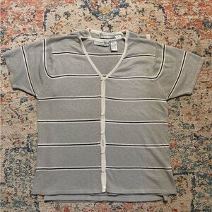 Two piece Gray Striped Button-Up Cardigan & tank 90s workwear top size medium